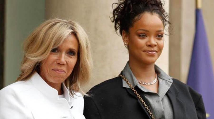 El matrimonio Macron recibe en el Elíseo a Rihanna por su labor humanitaria